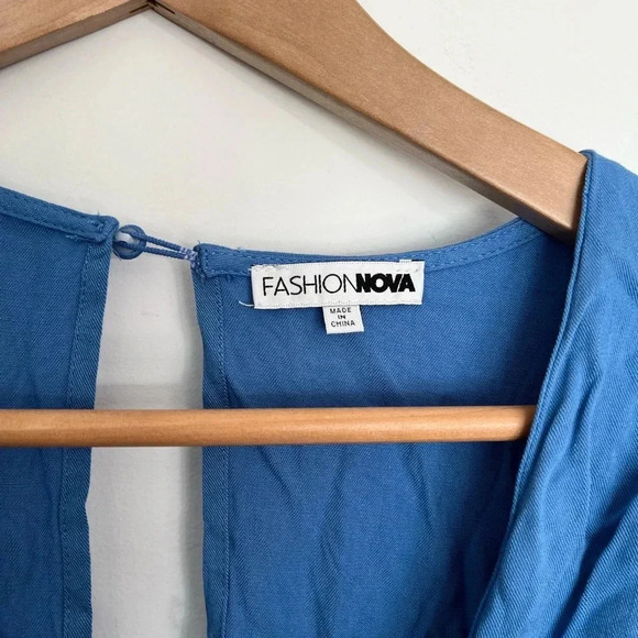 Fashion Nova Bebe Blue  Wrap Jumpsuit size medium - Picture 2 of 6